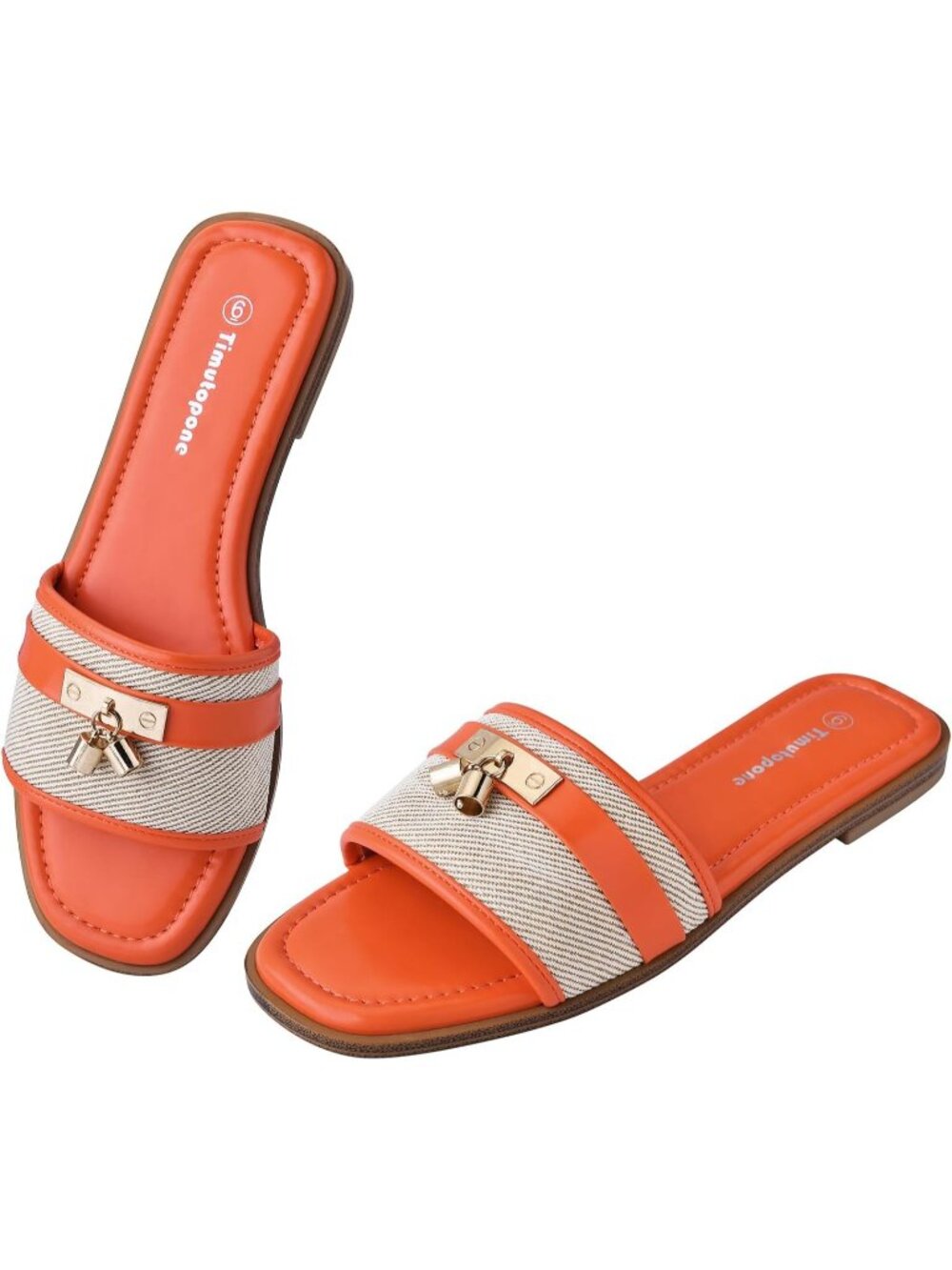 🆕Women's Orange Slides Sandal Trendy Fashion Square Open Toe Slip On Slippers
